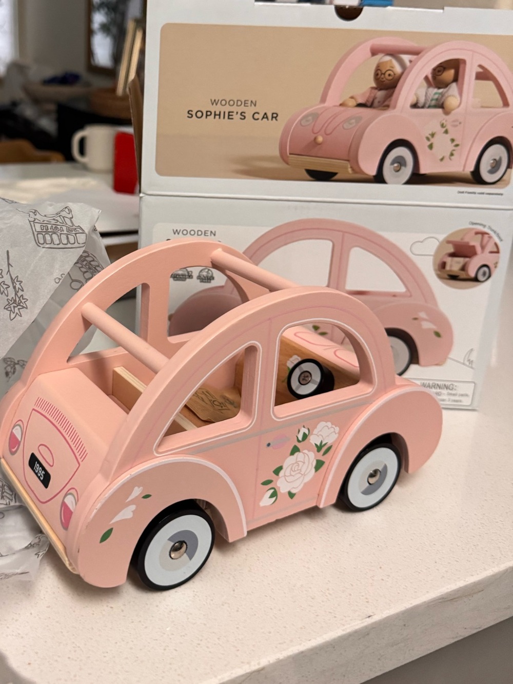 Wooden Pink Car - Decorative Kids Toy Car